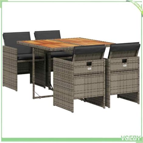 Ensemble de salle à manger de jardin - FAFEICY - 3210542 - Résine tressée gris - Table acacia rectangulaire - Chaises rabattables (1/5)