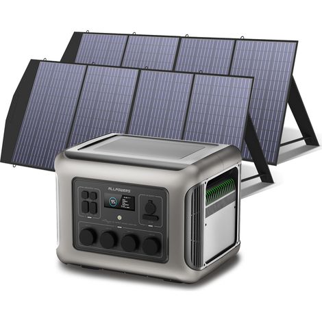 ALLPOWERS R2500 V2 Station électrique portable avec 2 x panneaux solaire pliables de 200W, 1920Wh batterie LiFePO4, générateur solaire avec contrôleur MPPT pour camping-car, balcon, jardin, courant