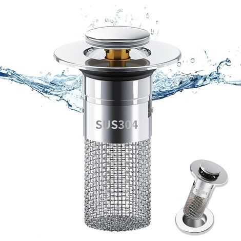 Bouchon de lavabo INOX, Pop up Bouchon de vidage Universel, Bouchon de Vidange Amélioré, Flitre de Vidange Anti-Bloqué, avec Filtre Net (1/5)