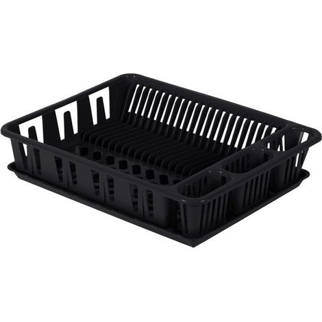 Egouttoir à vaisselle Noir Plastique Fabriqué en France + Plateau - 21 assiettes - Livraison gratuite