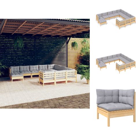 Gartenmöbel-Sets - Living 11-tlg. Garten-Lounge-Set mit Grauen Kissen Kiefernholz (1/5)