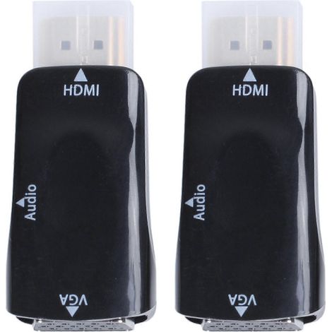 Deux adaptateurs compatibles HDMI vers VGA, connecteurs plaqués or, câble audio 3,5 mm inclus, noir. (1/5)