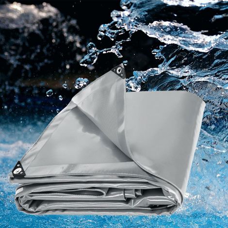 Bâche imperméable ultra-résistante avec œillets – 2 x 2 m – 420 g/m² – Bâche de sol en PVC – Multiusage – Qualité supérieure – Gris