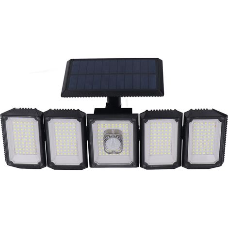 Solar-Außenleuchte mit 5 Leuchtenköpfen, IP65 wasserdicht, Infrarotdetektor, 300 LEDs, Wandstrahler für Garten und Terrasse. (1/5)