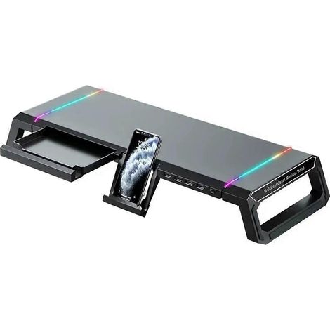 Support pour écran PC avec 4 ports USB, espace de rangement pour clavier et support pour écran portable (1/5)