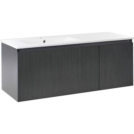 Wandmontierter Waschtischunterschrank mit Waschbecken TIETE 120 cm Schwarz