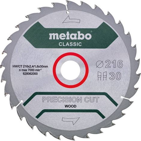 Lama per sega circolare Classico "Precision Cut Wood" HW/CT 216x30, 30 WZ 22° METABO