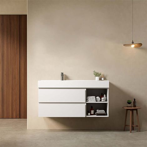 Mobile bagno sospeso 120 cm Bianco Lavabo a Sinistra in Resina Senza Specchio - Fiji Paint Plus (1/4)