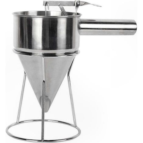 Trichter aus Edelstahl für Waffel- und Pfannkuchenteig, Teigkugelspender mit Ständer, professionelles Backwerkzeug, präziser Pfannkuchenausgießer, robustes Backset (1/5)