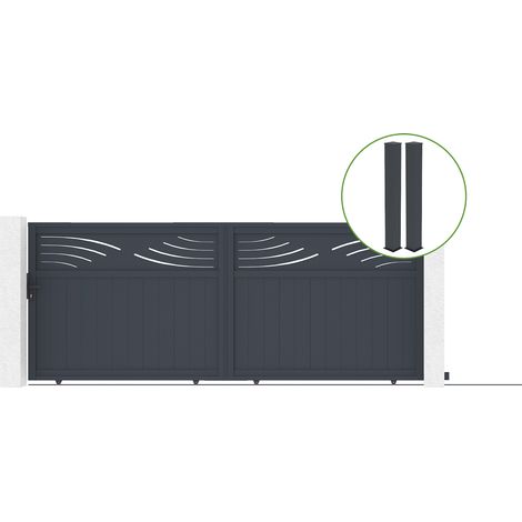 Portail coulissant 4m HALTI H.160cm alu gris + 2 poteaux 20x20cm H.190cm (1/5)