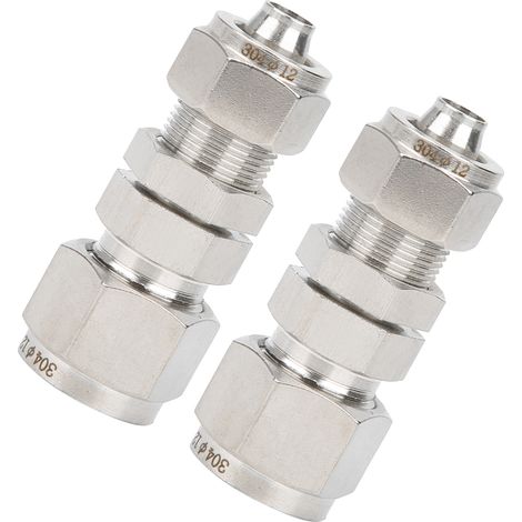 2 raccords traversants à compression rapide en acier inoxydable 304, droit Ø12x8 mm, lot de 2 (1/5)