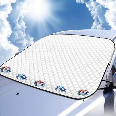 Housse pare-soleil et pare-vent pour voiture, protection 4 couches pour pare-brise, couvre-pare-brise avec 5 aimants, anti-givre, anti-neige, anti-glace, anti-UV, pliable, dimensions 145110 cm (1/5)