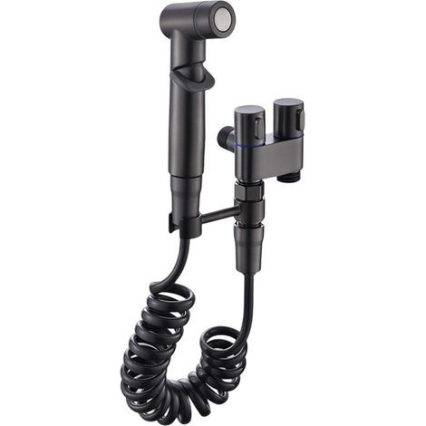 Vanne à double commande, kit de robinet de toilette 1 sur 2, robinet portable à laver, supape à double commande pour la salle de bain bidet (noir) (1/5)