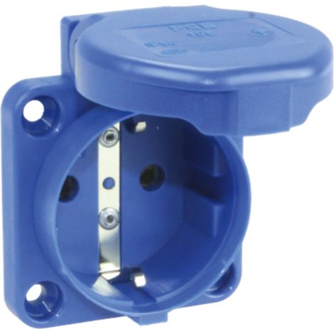 Schuko 2P+E Rückwand-Festsockel mit Abdeckung (16A 250V) IP54/IK09 5x6,2x4,2cm blaue Farbe
