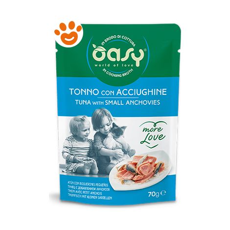 Oasy Cat More Love Tonno con Acciughine - Bustina 70 Gr - Cibo Umido Gatti
