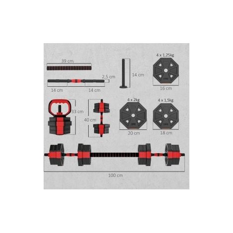 Juego de mancuernas 4 en 1, ajustable, 20 kg, rojo OKMYHOME (1/5)