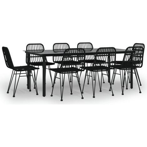 Maison Exclusive - 9-tlg. Garten-Essgruppe Schwarz Poly Rattan