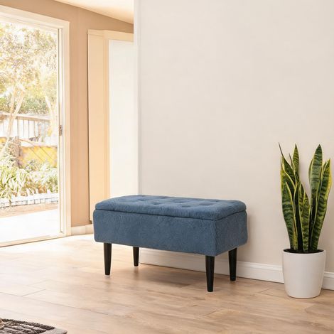 Pouf coloris bleu en polyester Kautschukbaumholz 95 x 38 x 45 cm (1/5)