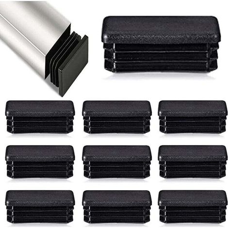 Lot de 12 Bouchons Rectangulaires pour Tubes 80 x 40 mm - Guidage de Clôture pour Meubles et Chaises - Noir (1/4)