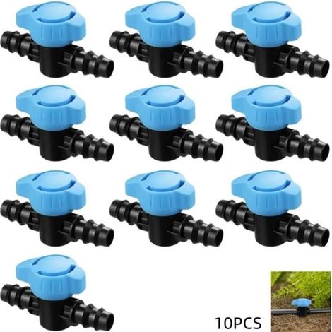 HOXILEELEOLot de 10 vannes d'irrigation goutte à goutte, robinet d'arrêt 16 mm 1/2 pouce, raccord cannelé inline (1/5)