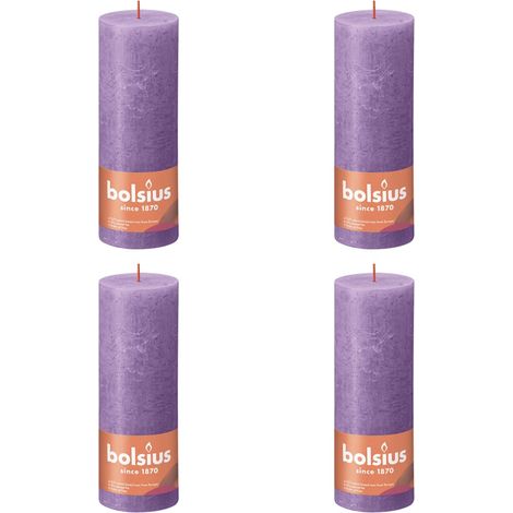 Lot de 4 Bougies pilier rustiques Shine Pour Saint-Valentin, Table, Mariage, Fête 190x68 mm Violet vibrant 60533 (1/2)