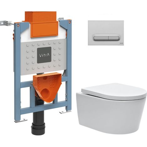 Vitra Bâti support 82cm + WC sans bride SAT + Abattant softclose + Plaque Chrome mat (VUNI82SAT-5) (1/5)