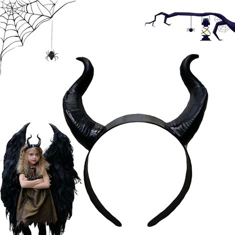Diadema de cuerno de diablo, cuernos de diablo para Halloween, pinzas para el pelo de cuerno para mujeres y niñas para fiestas de Halloween, cosplay, carnaval, fiestas temáticas y espectáculos (negro) (1/5)