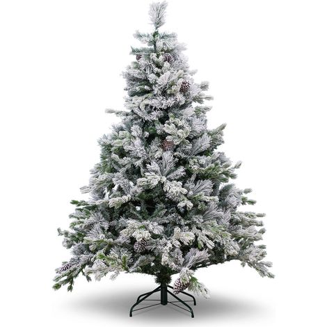 Albero di natale innevato con Pigne "Nebraska" in PP Effetto Aghi di Pino + PE Effetto Real Touch + Flock -210 cm