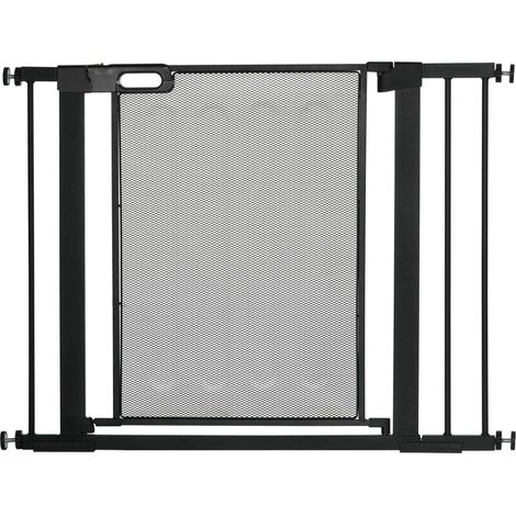 Barrière de sécurité pour animaux réglable 75-103 cm en acier noir sans perçage avec fermeture automatique (1/5)