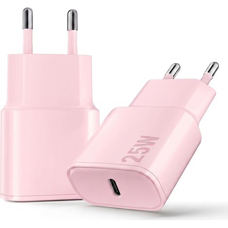 Chargeur USB C, 2 Pack 25W Prise USB C Rapide Secteur Mural Alimentation Adaptateur pour iPhone 17 16 15 14 13 12 11 Pro Max XR XS Tablette Ordinateur Portable(Rose) (1/5)