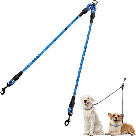 Double Laisse pour Chien/Séparateur de laisses pour Deux/Aucun embrouillement/Corde d'escalade/Convient aux Petits, Moyens et Grands Chiens/Bleu (1/5)