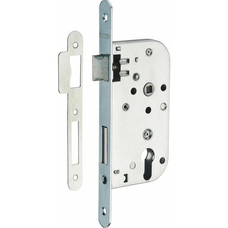 Coffre de serrure encastrable à cylindre 50mm – Acier embouti – Mécanisme 2 tours – Gâche plate en acier – Pour porte d'entrée (1/4)