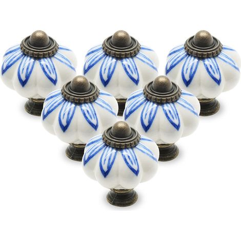 Tiradores de cerámica vintage con forma de calabaza para cómodas, cajones y armarios, 6 piezas, estampado floral. (1/5)