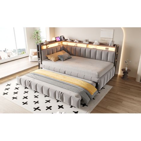 MEUBLIV Bettgestell 90x200 cm Grau – mit LED, Stauraum und USB-Anschluss, ohne Matratze (1/5)