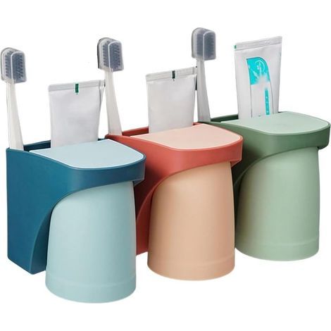 Lot de 3 Porte-brosses à Dents muraux, Porte-gobelets perforés, Porte-Brosse à Dents Mural avec ventouses magnétiques, Porte-Brosse à Dents électrique à la Maison (Vert + Bleu + Rouge) (1/5)
