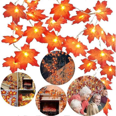 Guirnalda de luces con forma de hoja de arce otoñal, decoraciones navideñas y de Acción de Gracias. (1/5)