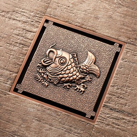 Shower Floor Drain Antique Brass Deodorizer 4 Inch Square Shower Drain with Removable Cover for Hotel Bathroom