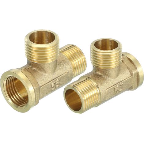 2pcs Té Raccord De Tuyau G1/2" Femelle x G1/2" Mâle x G1/2" Mâle Laiton Té Fileté Longueur 1.7" Raccords De Tuyau Meublé Coulé Adaptateur De Tuyau D' pour Eau Huile Gaz, Or (1/5)
