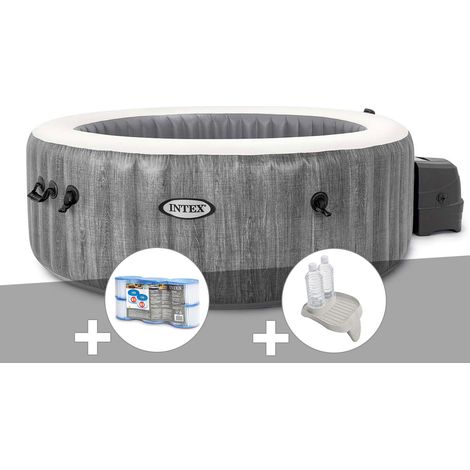 Kit spa gonflable Intex PureSpa Baltik rond Bulles 6 places + 6 filtres + Porte-verre