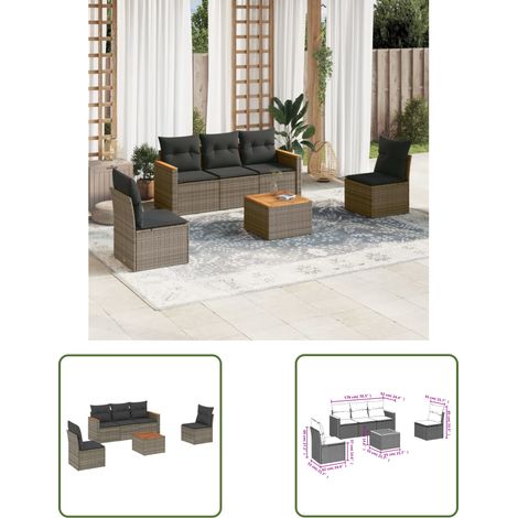 The Living Store 6-tlg. Garten-Sofagarnitur mit Kissen Grau Poly Rattan - Gartenmöbel - Esstisch - Lounge Set - Outdoor Möbel - Rattan Gartenmöbel (1/3)