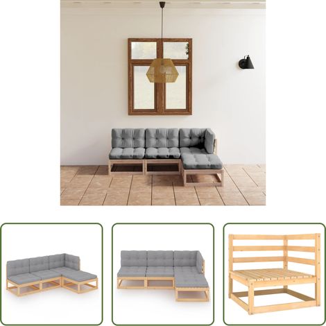 Kieferholz - 4-tlg. Garten-Lounge-Set mit Kissen Kiefer Massivholz (1/5)