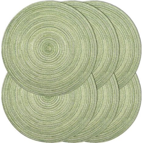 Sets de table ronds tressés - Lot de 6, 38,1 cm, résistants à la chaleur, tissés naturellement, verts (1/5)