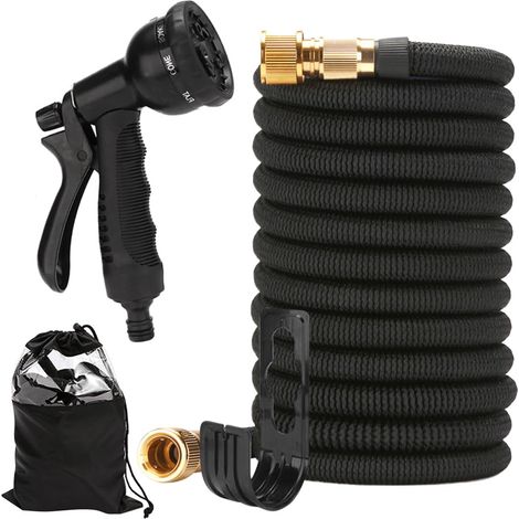 Tuyau d'arrosage Extensible 7.5M/25FT, Tuyau Arrosage Extensible avec Pistolet à 8 fonctions adaptable 1/2’’ et 3/4’’, pour Jardin Pelouse Arrosage, Nettoyage Laver la Voiture (1/5)