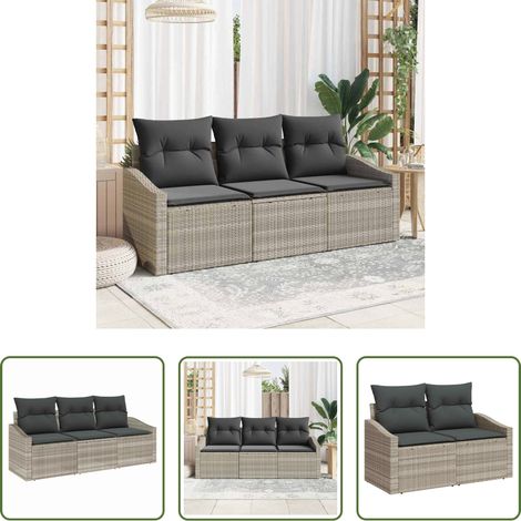 vidaXL Poly-Rattan - Sofa Set mit Kissen 3 pcs Hellgrau Poly-Rattan (1/5)