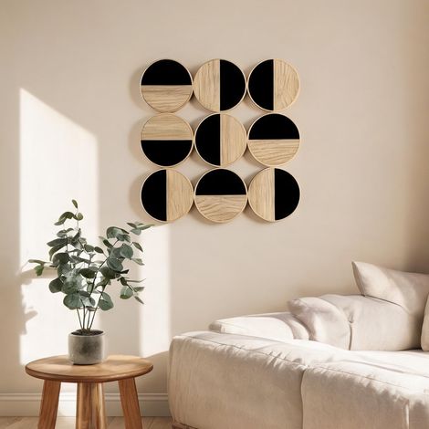Décoration murale bois naturel et noir en MDF 60 x 3,8 x 60 cm (1/5)