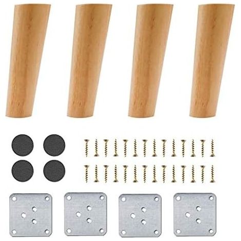 QAZQA Lot de 4 Pieds de Meuble en Bois, 15 cm Pieds de Canapé de Rechange, Table Basse Jambes, pour lit, Placard, Banc, Meuble TV, Armoire, avec Accessoires(Conception inclinée) (1/5)
