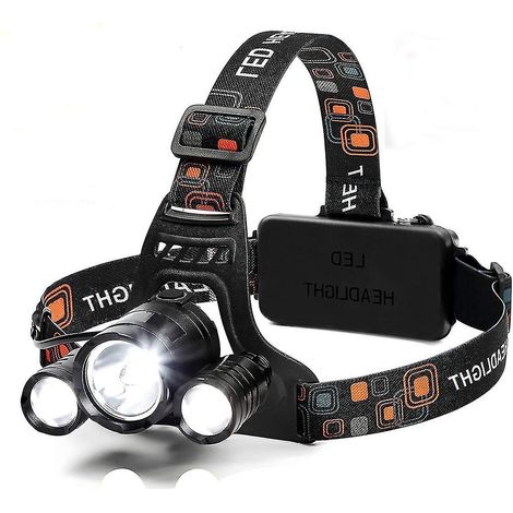 Lampe frontale LED 6000 lumens, 4 modes d'éclairage, rechargeable 18650, étanche, pour casque de chantier, idéale pour la course, la chasse ou la photographie. (1/5)