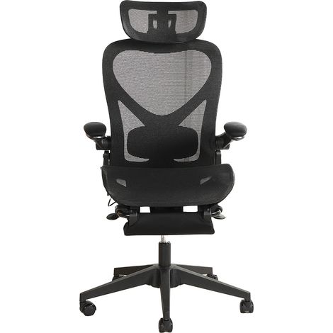 Silla de oficina ergonómica plegable negra de malla con apoyo lumbar y reposabrazos abatibles (1/5)