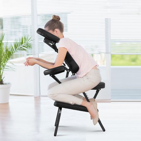 Chaise de Massage Professionnel Portable Hauteur Accoudoirs Coussins Réglables Sac de Transport Capacité 150kg Noir (1/3)