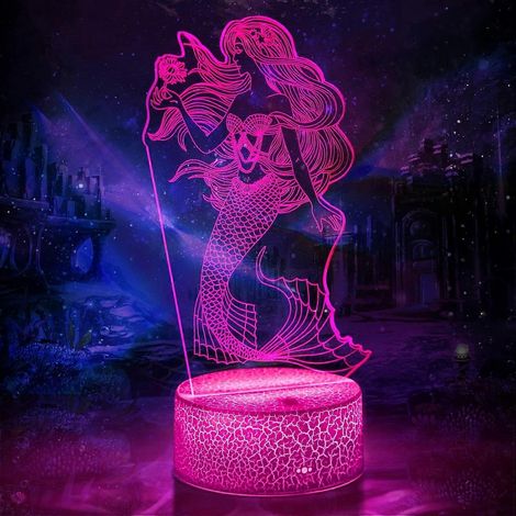 Cadeau sirène pour filles, lampe veilleuse sirène 3D à illusion d'optique avec interrupteur tactile 7 couleurs (1/5)